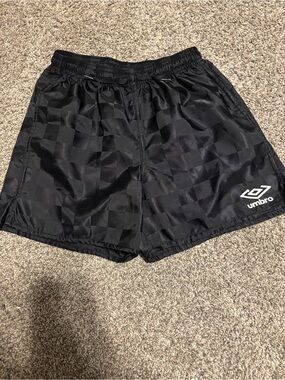 Umbro Black Checkerboard Athletic Shorts with White Logo